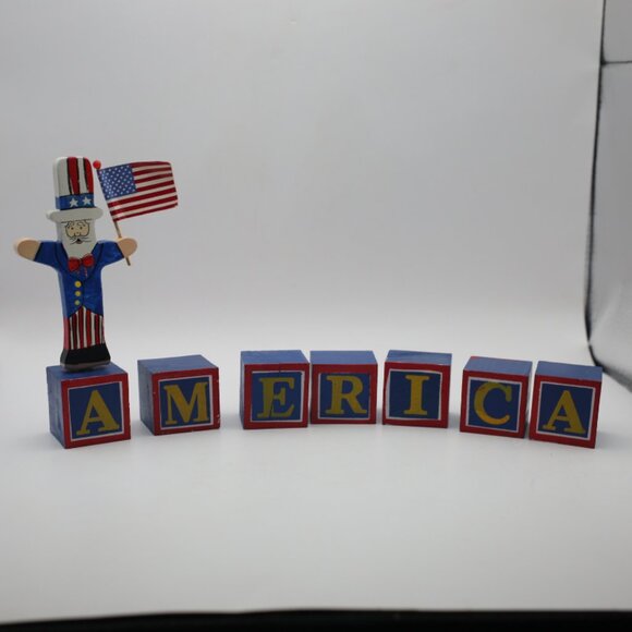 Vintage Wooden Terry's Village Uncle Sam America Blocks - Picture 3 of 6